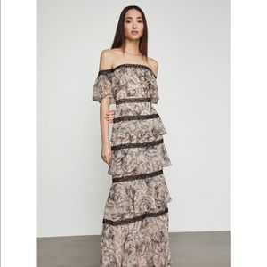 BCBGMaxazria Off-Shoulder Tiered Ruffle Gown Dress